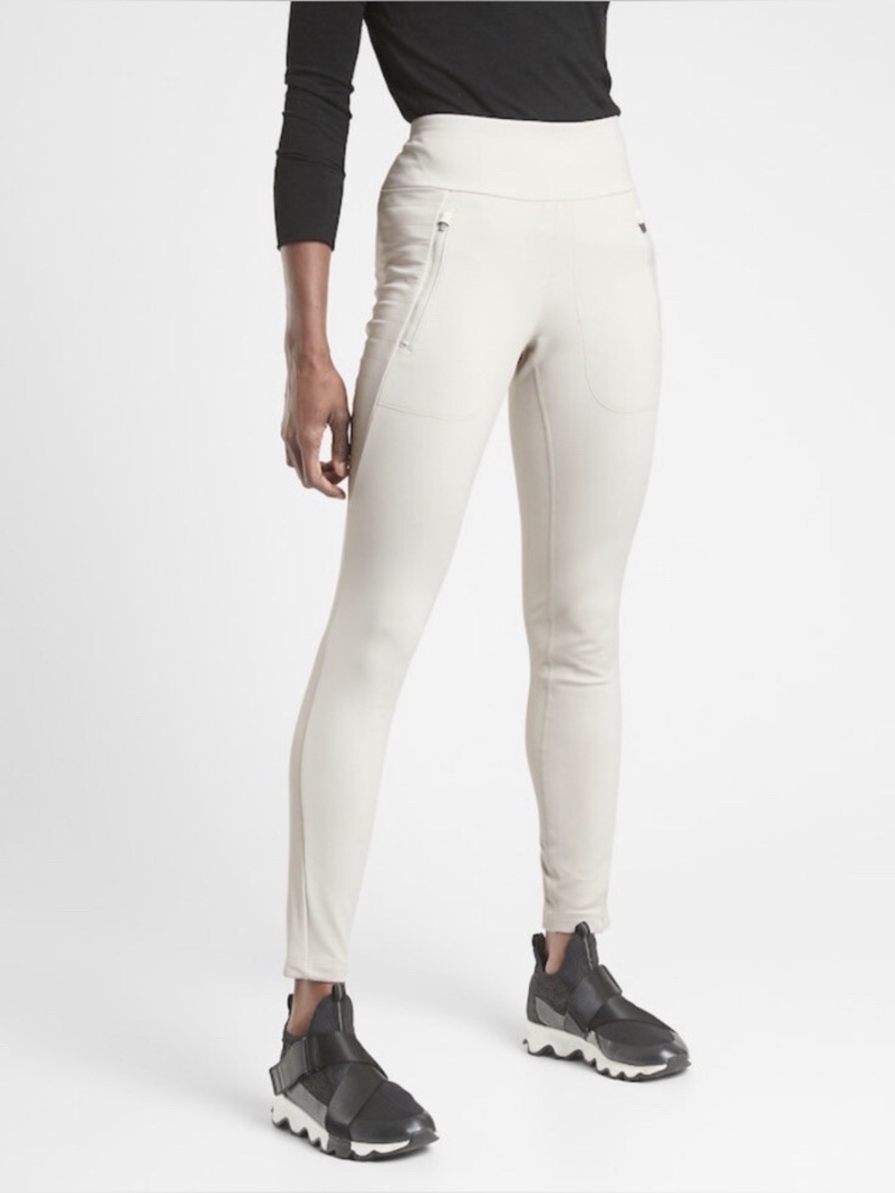 Athleta Peak Hybrid Fleece Tight size Large in Birch White